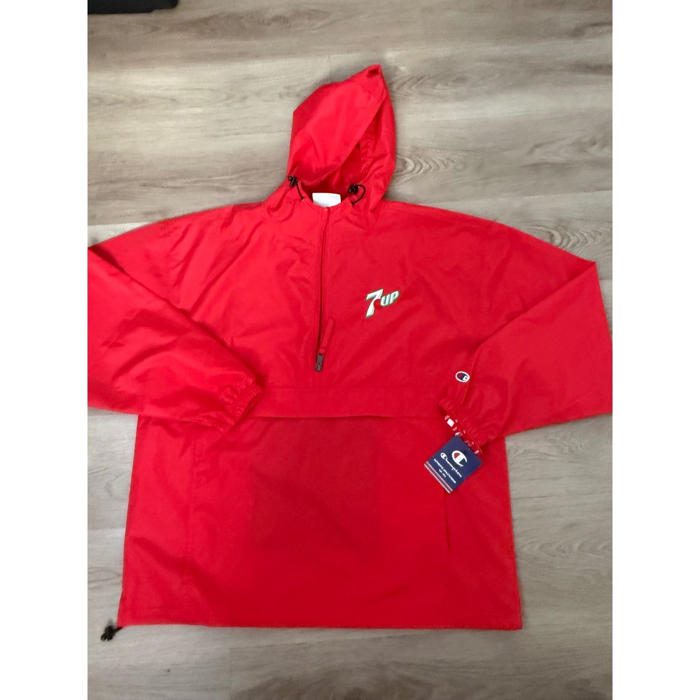 Champion 7UP Packable Anorak Windbreaker Jacket Red Mens Large Half Zip Hooded